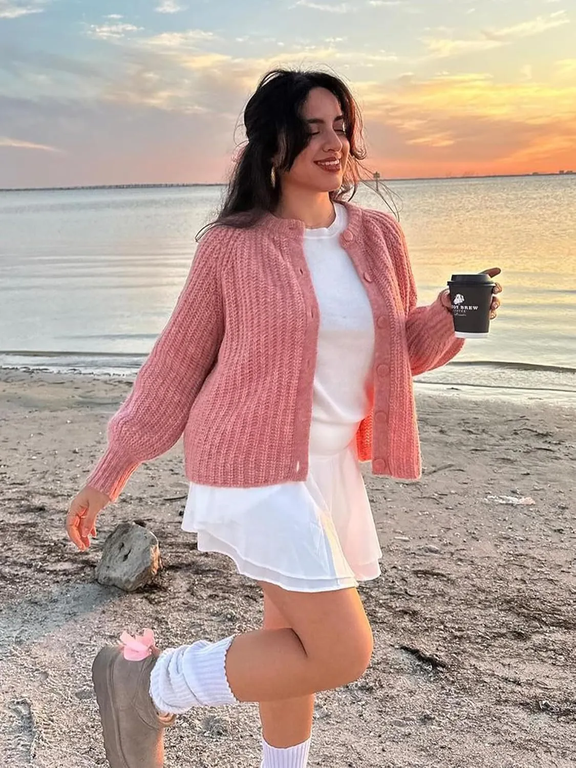 YKR Womens Fall Cardigan Sweater Long Sleeve Chunky Knit Open Front Button Loose Casual Cardigan Coat