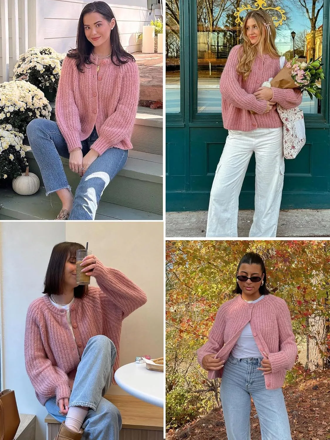 YKR Womens Fall Cardigan Sweater Long Sleeve Chunky Knit Open Front Button Loose Casual Cardigan Coat